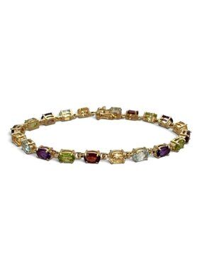 Genuine Multi Gemstone Tennis Bracelet 14K Gold over Sterling Silver 925, 7" Vin